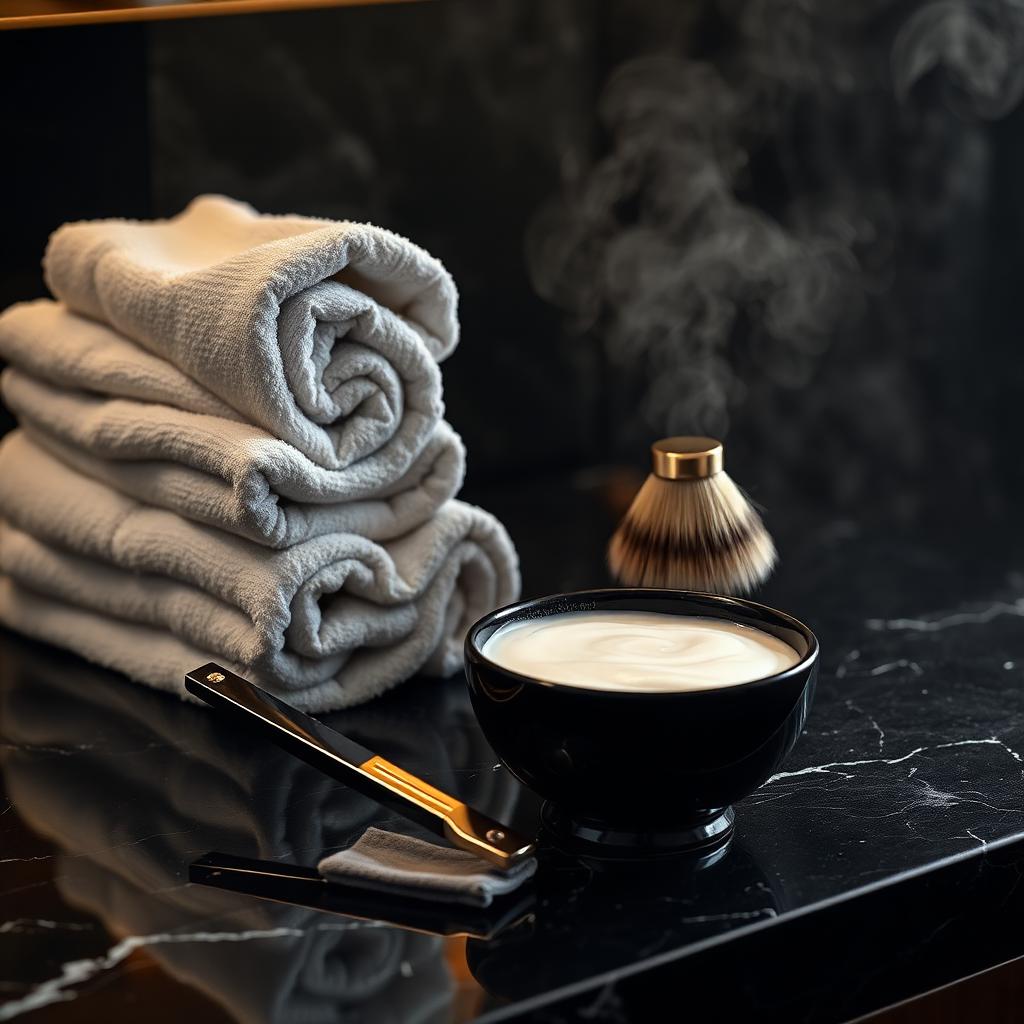 Hot towel shave setup with straight razor